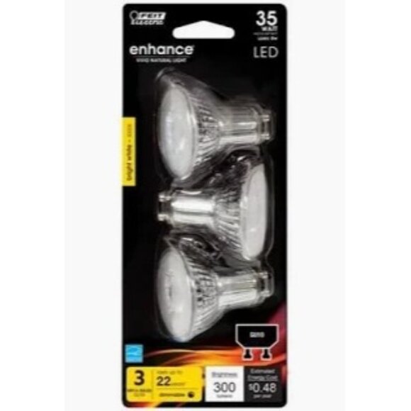 Feit Electric 35W Equivalent Bright White 3000K GU10 MR16 Bi Pin Base Light Bulb - Picture 5 of 6